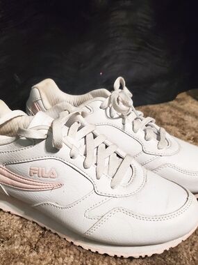 Fila White Sneakers with Light Pink Logo Accents